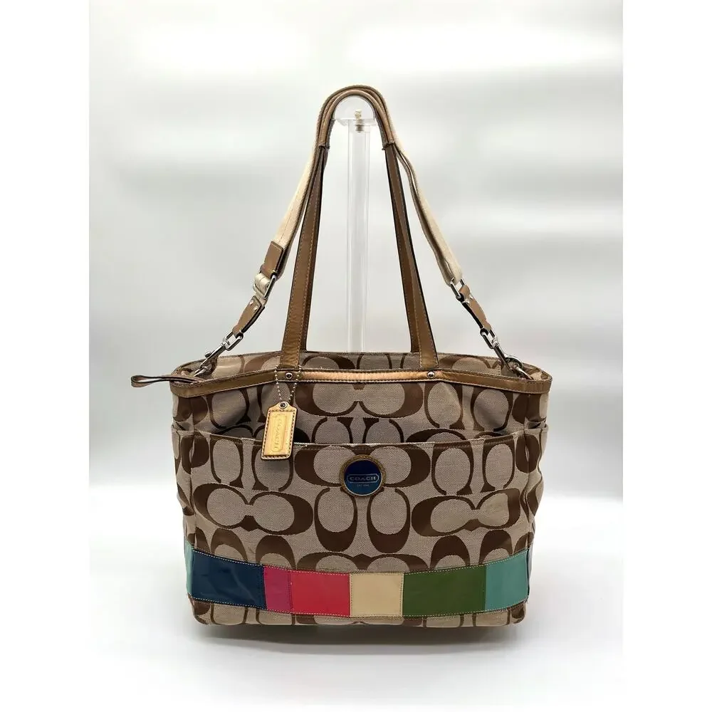 Coach Signature Brown and Tan Travel/Diaper Bag with Navy changing pad